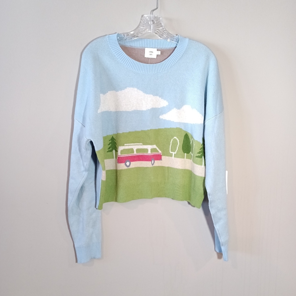 Luna Ivy Scenic Cropped Sweater Size L New